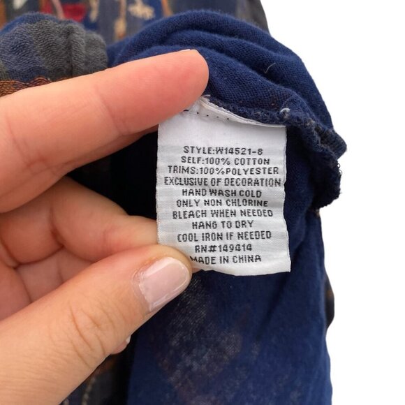 Johnny Was Freja Plaid Embroidered Peasant Top - Picture 7 of 8